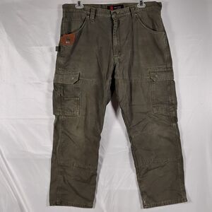 Wrangler Riggs Workwear Men's 40x30 Plaid Lined RipStop Cargo Green Ranger Pants